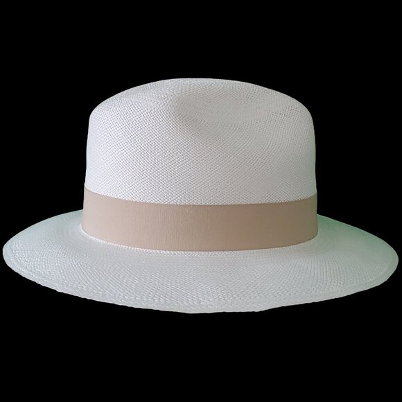 M.A.M.A. - Fedora Womens White Straw Hat, Light Beige Ribbon